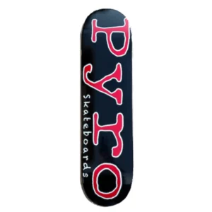 Vertical navy skateboard deck with large red outlined letters spelling 'HOLE' and white 'Skateboards' text along the side.