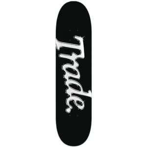 Black skateboard deck with a large metallic silver 'Supreme' script running along its length.